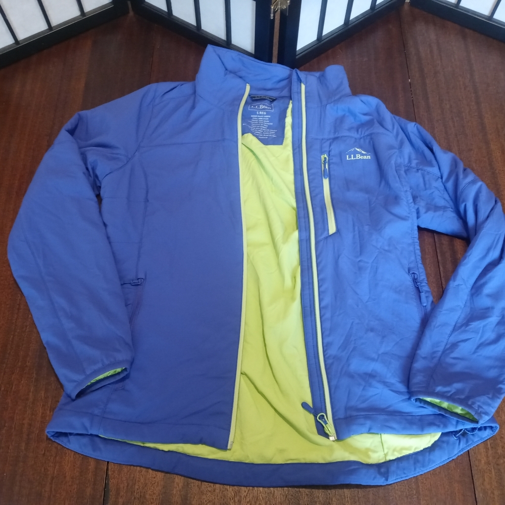 LL Bean Helium Rain Jacket Size Misses S Reg Perrywinkle/Neon Yellow